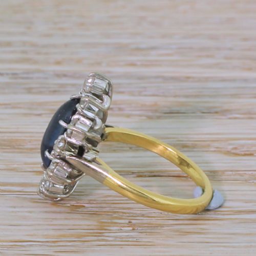 fig 2. Mid Century 2.20 Carat Cabochon Sapphire & Old Cut Diamond Ring, circa 1965