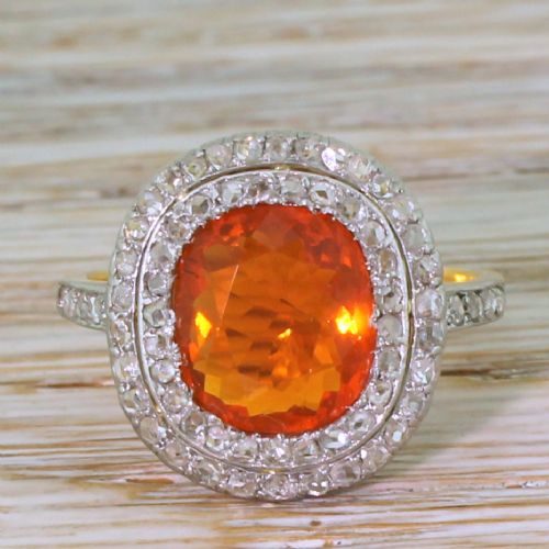 fig 1. Art Deco 2.30 Carat Fire Opal & Rose Cut Diamond Ring, circa 1940
