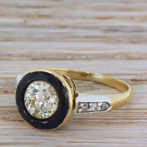 Mid Century 0.84 Carat Old Curt Diamond & Sapphire Target Ring, Circa 1950