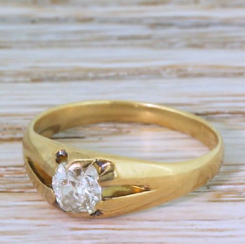 Victorian 0.57 Carat Old Mine Cut Diamond Solitaire Ring, Circa 1880