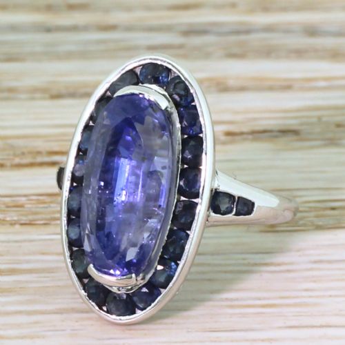 Retro 7.24 Carat (+ 1.08 Carat) Natural Ceylon Sapphire Cluster Ring, Circa 1950