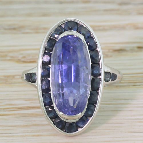fig 1. Retro 7.24 Carat (+ 1.08 Carat) Natural Ceylon Sapphire Cluster Ring, circa 1950
