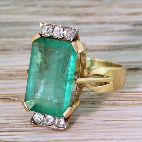 Retro 5.20 Carat Emerald & Diamond Ring, Circa 1955