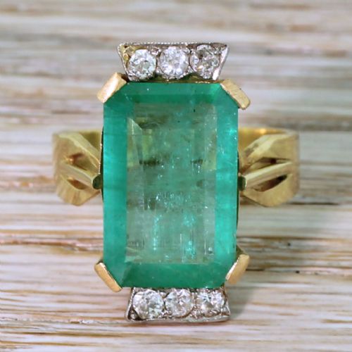 fig 1. Retro 5.20 Carat Emerald & Diamond Ring, circa 1955