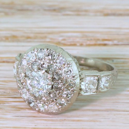 Art Deco 1.26 Carat Transitional Cut Diamond Cluster Ring, Circa 1940
