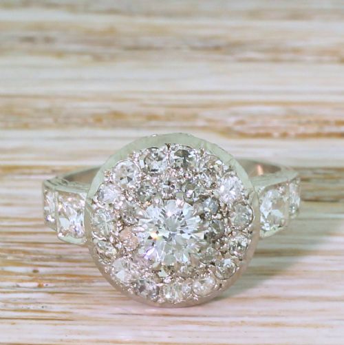 fig 1. Art Deco 1.26 Carat Transitional Cut Diamond Cluster Ring, circa 1940
