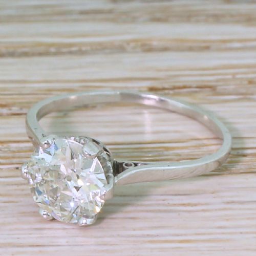 Mid Century 1.81 Carat Old Cut Diamond Engagement Ring, Circa 1945