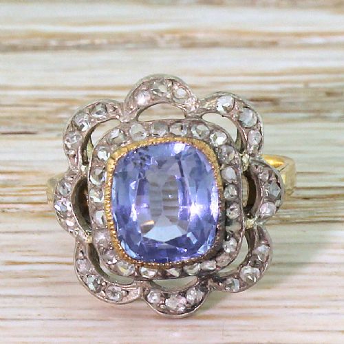 fig 1. Edwardian 2.00 Carat Sapphire & 1.00 Carat Rose Cut Diamond Ring, circa 1905