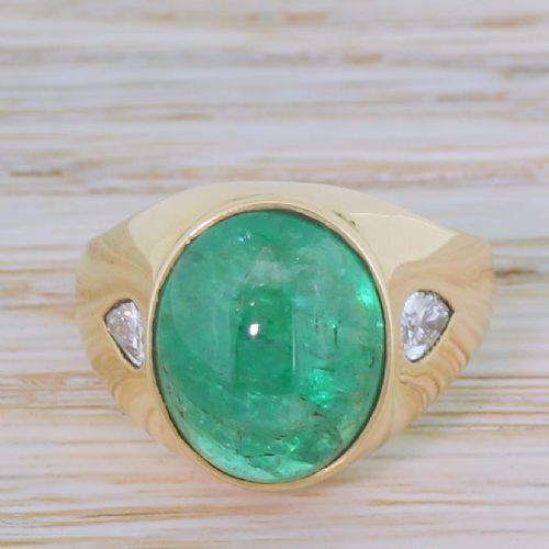 fig 1. Mid Century 7.10 Carat Cabochon Emerald & Pear Cut Diamond Ring, circa 1960