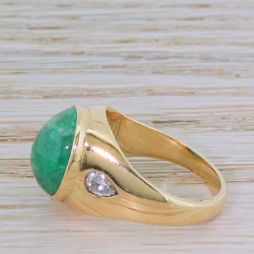 fig 2. Mid Century 7.10 Carat Cabochon Emerald & Pear Cut Diamond Ring, circa 1960