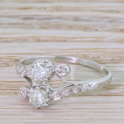 Art Deco 0.45 Carat Old Cut Diamond Two Stone Ring, Circa 1930