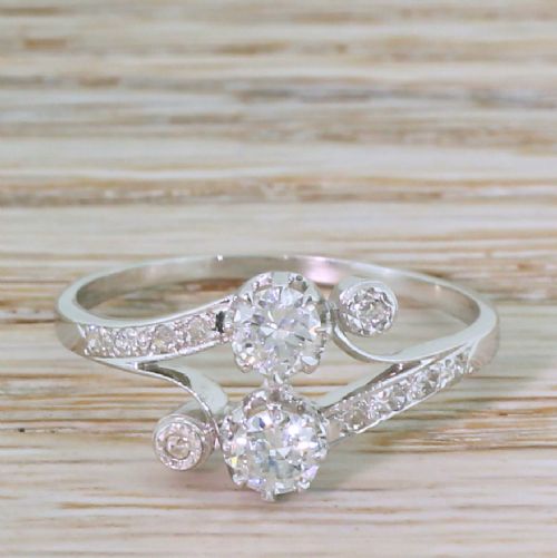 fig 1. Art Deco 0.45 Carat Old Cut Diamond Two Stone Ring, circa 1930