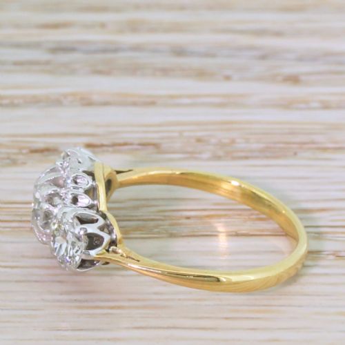 fig 2. Art Deco 1.49 Carat Old Cut Diamond Trilogy Cluster Ring, circa 1915