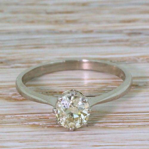 fig 1. 0.92 Carat Old Cut Diamond Engagement Ring, 18k White Gold