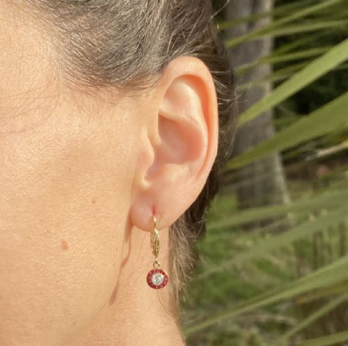 fig 1. Art Deco Old Cut Diamond & Ruby Target Cluster Earrings, circa 1935