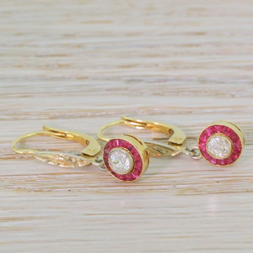 fig 2. Art Deco Old Cut Diamond & Ruby Target Cluster Earrings, circa 1935