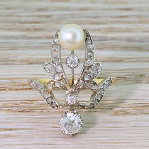 fig 1. Art Nouveau Natural Pearl & Old Cut Diamond Ring, circa 1900