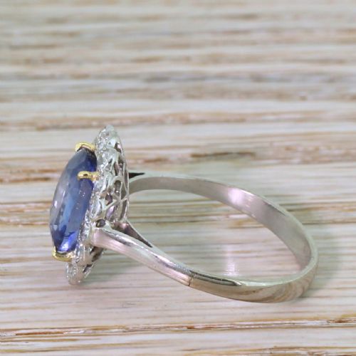 fig 2. Art Deco 3.56 Carat Natural Sapphire & Diamond Cluster Ring, circa 1940
