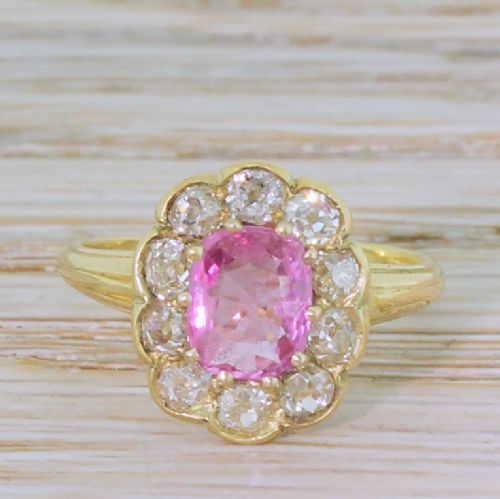 fig 1. Edwardian 0.90 Carat Pink Sapphire & Old Cut Diamond Cluster Ring, circa 1905