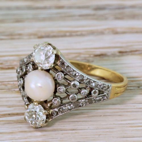 Edwardian Pearl & Old Cut Diamond Ring, Circa 1910