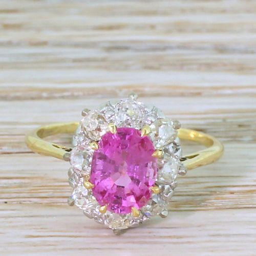 fig 1. Mid Century 1.70 Carat Pink Sapphire & Old Cut Diamond Ring, circa 1950