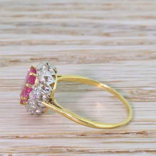 fig 2. Mid Century 1.70 Carat Pink Sapphire & Old Cut Diamond Ring, circa 1950