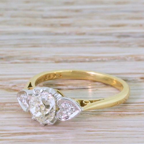 Mid Century 1.02 Carat Old Cut Diamond Engagement Ring, Dated 1964