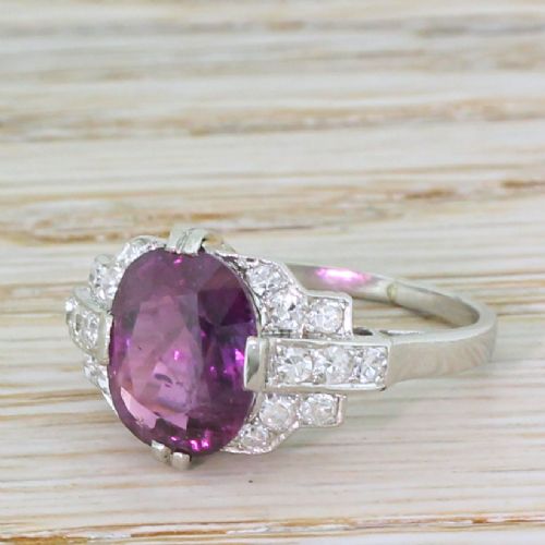 Art Deco 3.00 Carat Purple Sapphire & Diamond Ring, Circa 1930