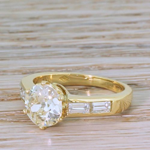 Mid Century 2.01 Carat Old Cut Diamond Engagement Ring, Circa 1950