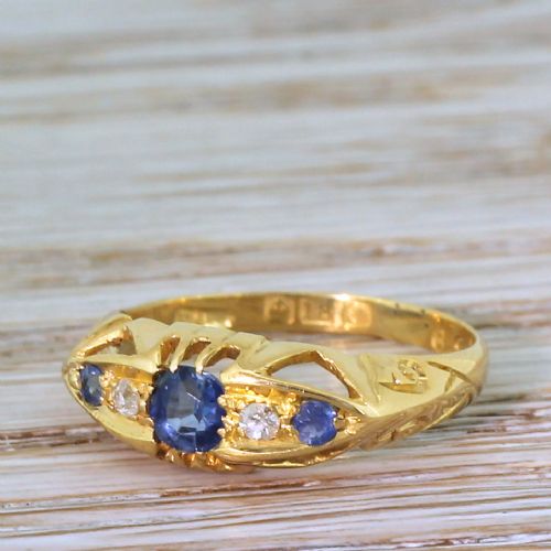 Edwardian Sapphire & Diamond Five Stone Ring, Circa 1910
