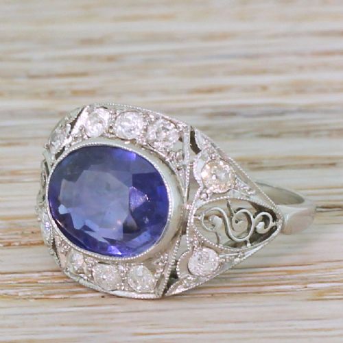 Art Deco 2.95 Carat Natural Ceylon Sapphire Ring, Circa 1940