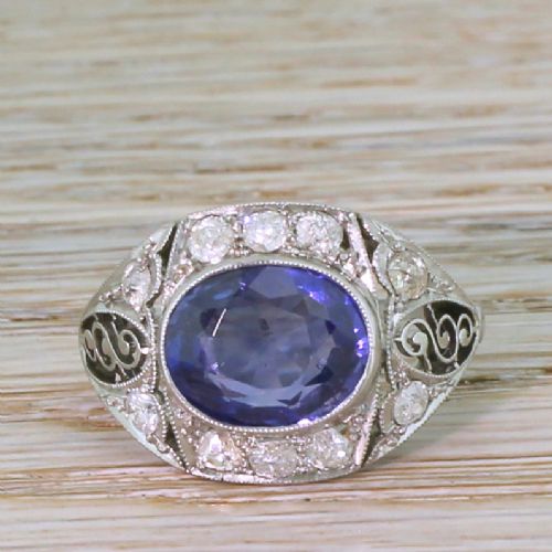 fig 1. Art Deco 2.95 Carat Natural Ceylon Sapphire Ring, circa 1940