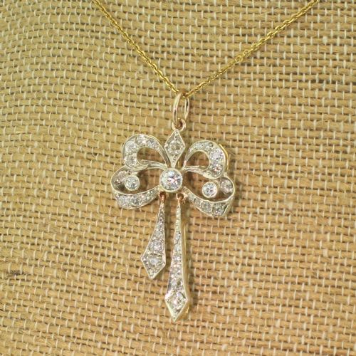 Victorian 1.43 Carat Old Cut Diamond “Bow” Pendant, Circa 1880