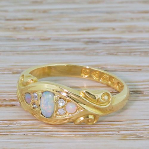 Art Nouveau Opal & Diamond Ring, Dated 1901