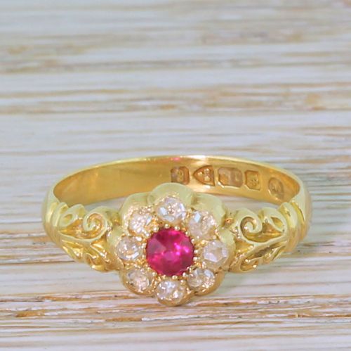 fig 1. Edwardian Ruby & Rose Cut Diamond Cluster Ring, dated 1905