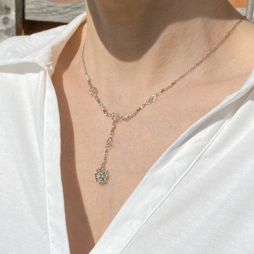 MID CENTURY 065 CARAT OLD CUT DIAMOND SEED PEARL NECKLACE CIRCA 1950 - ADDITIONAL PHOTO 1