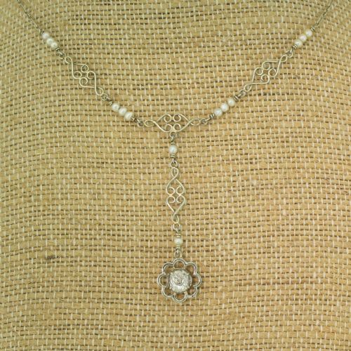 MID CENTURY 065 CARAT OLD CUT DIAMOND SEED PEARL NECKLACE CIRCA 1950 - ADDITIONAL PHOTO 2