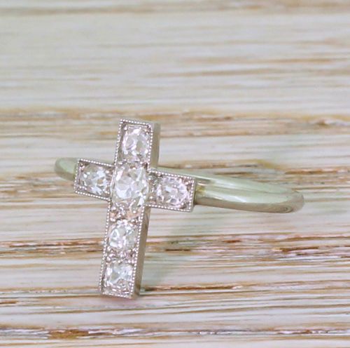 Art Deco 0.55 Carat Old Cut Diamond Cross Ring, Circa 1940