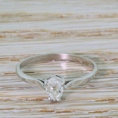 fig 1. 0.36 Carat Old Pear Cut Diamond Engagement Ring, Platinum