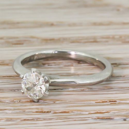 0.58 Carat Old Cut Diamond Engagement Ring, Platinum