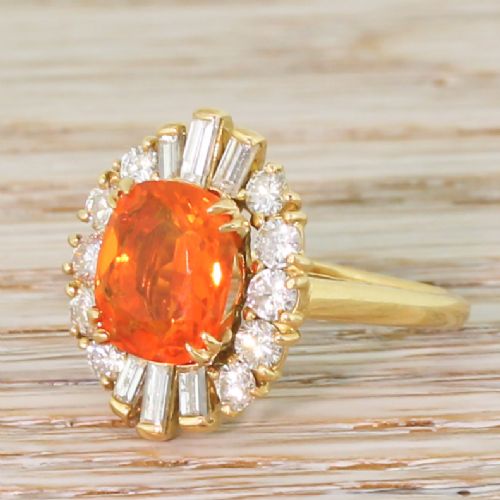 Mid Century 1.45 Carat Fire Opal & Diamond Ring, Circa 1955