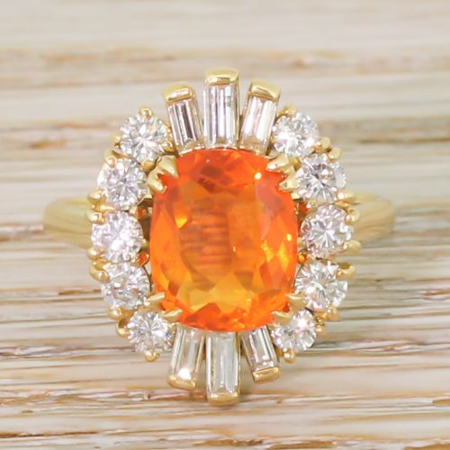 fig 1. Mid Century 1.45 Carat Fire Opal & Diamond Ring, circa 1955