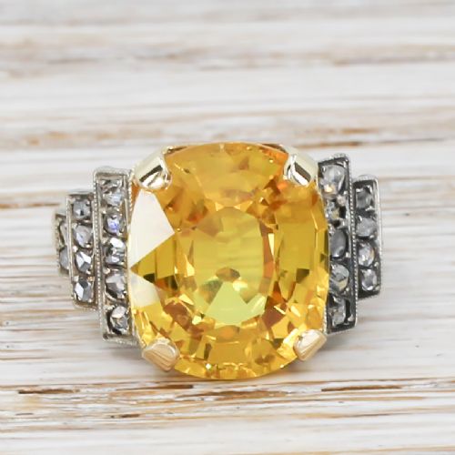 fig 1. Art Deco 9.76 Carat Yellow Sapphire & Diamond Ring, circa 1935