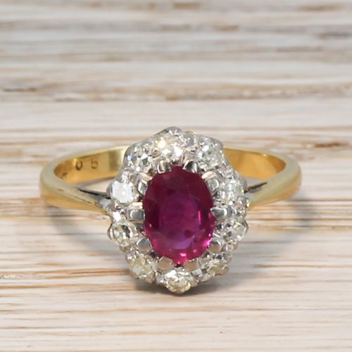 fig 1. Mid Century 0.85 Carat Ruby & Diamond Cluster Ring, circa 1950