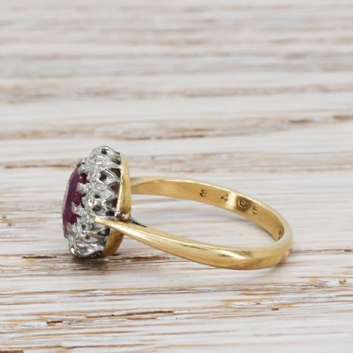 fig 2. Mid Century 0.85 Carat Ruby & Diamond Cluster Ring, circa 1950