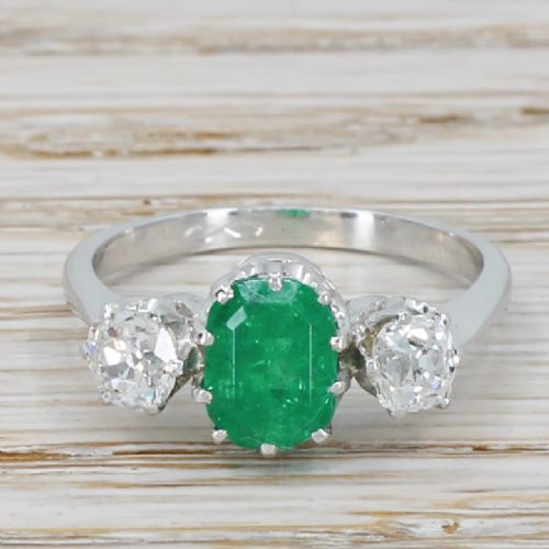fig 1. Mid Century 1.56 Carat Emerald & 0.78 Carat Diamond Trilogy Ring, circa 1955
