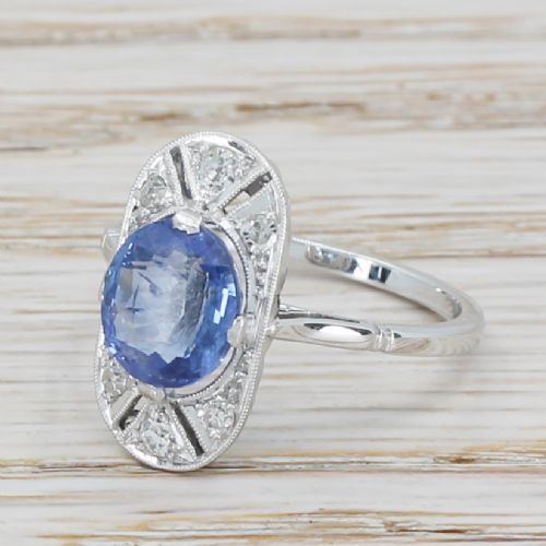 Art Deco 2.24 Carat Sapphire Cluster Ring, French, Circa 1935