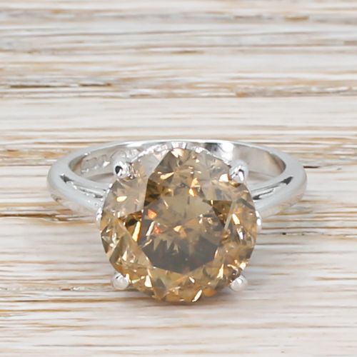 fig 1. 7.21 Carat Natural Fancy Brown Old Cut Diamond Solitaire Ring, Platinum