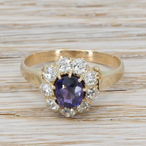 fig 1. Edwardian 0.81 Carat Purple Sapphire & Old Cut Diamond Cluster Ring, circa 1910