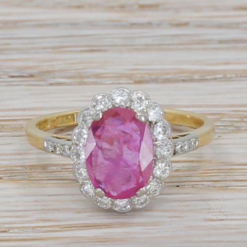 fig 1. Art Deco 1.21 Carat Natural Burmese Ruby & Diamond Cluster Ring, circa 1940